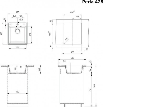 Кухонная мойка MAUNFELD Perla 425 MFQS-425DGR (темно-серый)