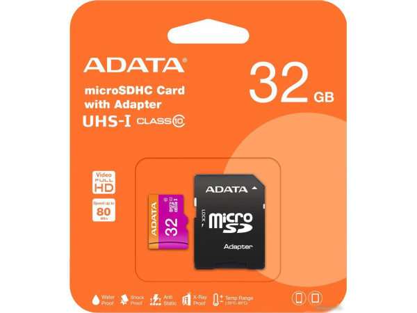 Карта памяти ADATA Premier microSDHC UHS-I U1 (10 Class) 32 Gb (AUSDH32GUICL10-RA1)