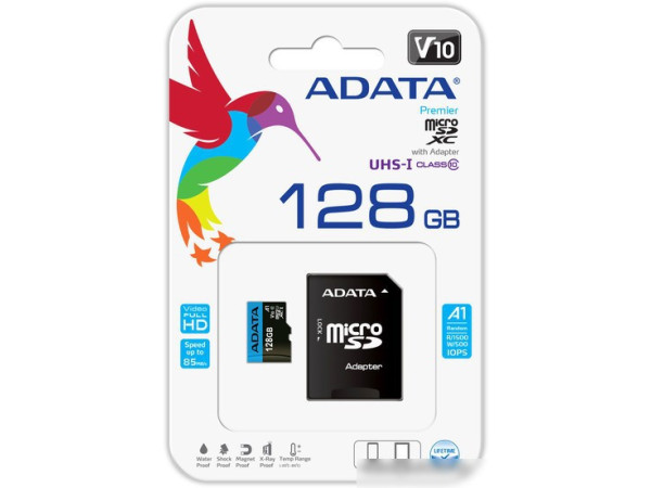 Карта памяти A-Data Premier AUSDX128GUICL10A1-RA1 microSDXC 128GB (с адаптером)