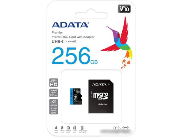 Карта памяти A-Data Premier AUSDX256GUICL10A1-RA1 microSDXC 256GB (с адаптером)