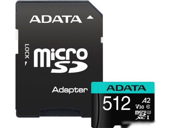 Карта памяти A-Data Premier Pro AUSDX512GUI3V30SA2-RA1 microSDXC 512GB (с адаптером)
