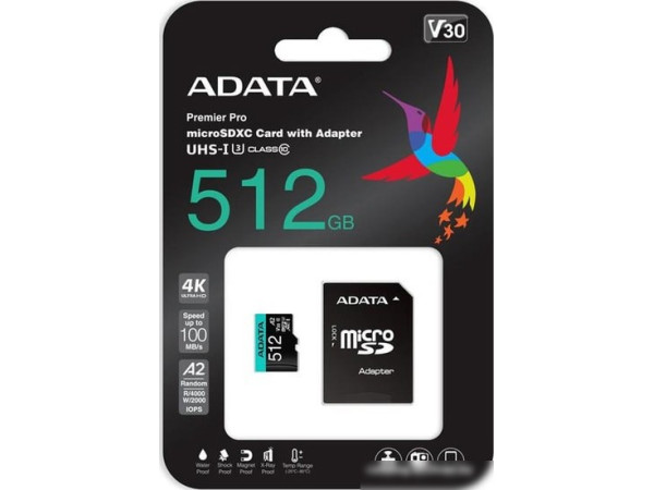 Карта памяти A-Data Premier Pro AUSDX512GUI3V30SA2-RA1 microSDXC 512GB (с адаптером)