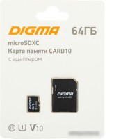 Карта памяти Digma MicroSDXC Class 10 Card10 DGFCA064A01