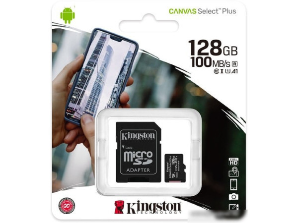 Карта памяти Kingston Canvas Select Plus microSDXC 128GB (с адаптером)