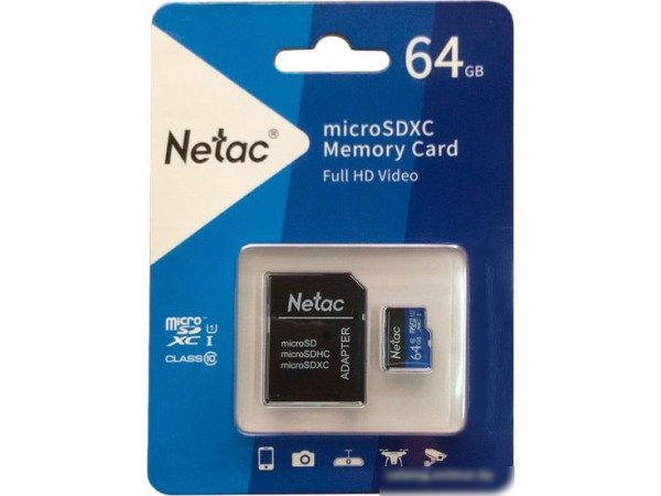 Карта памяти Netac P500 Standard 64GB NT02P500STN-064G-R + адаптер