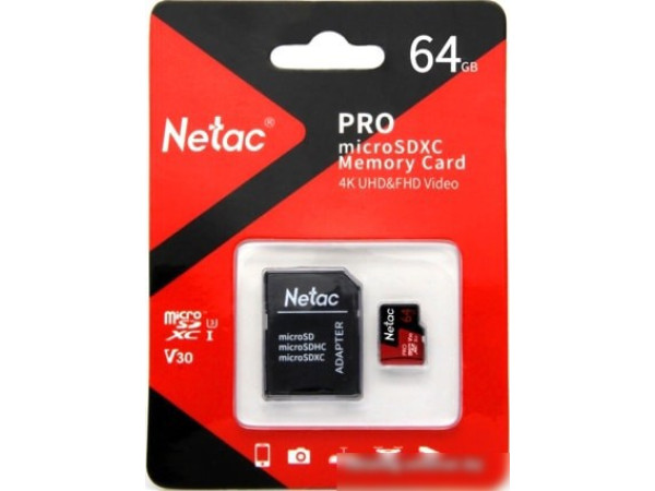 Карта памяти Netac P500 Extreme Pro 64GB NT02P500PRO-064G-R + адаптер