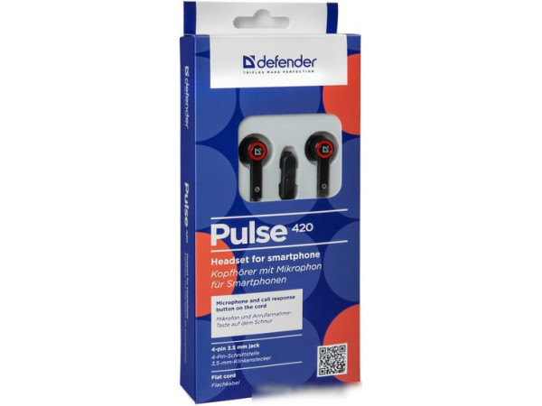 Наушники Defender Pulse 420 (черный/красный) [63424]
