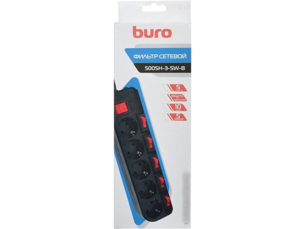 Сетевой фильтр Buro 500SH-3-SW-B