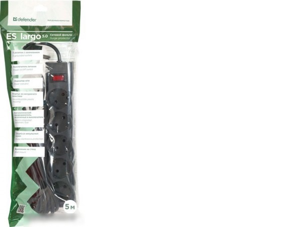 Сетевой фильтр Defender ES largo 5 (черный)