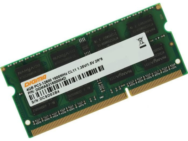 Оперативная память Digma 4ГБ DDR3 SODIMM 1600 МГц DGMAS31600004D