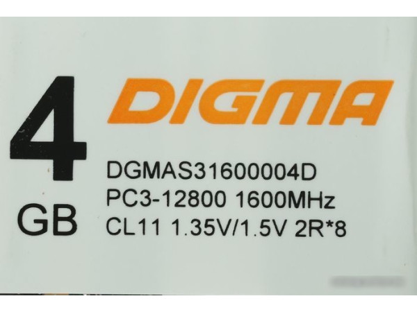 Оперативная память Digma 4ГБ DDR3 SODIMM 1600 МГц DGMAS31600004D