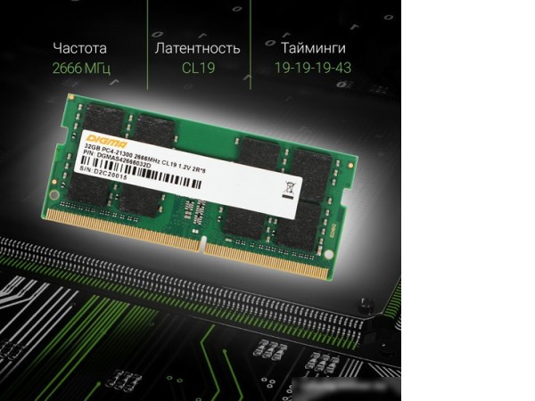 Оперативная память Digma 32ГБ DDR4 SODIMM 2666 МГц DGMAS42666032D