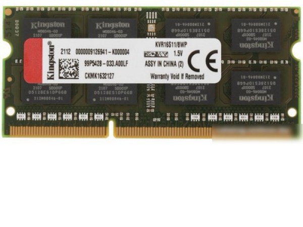 Оперативная память Kingston ValueRAM 8GB DDR3 SODIMM PC3-12800 KVR16S11/8WP