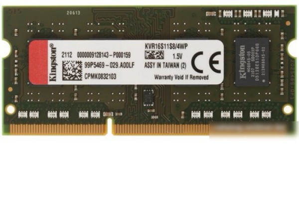 Оперативная память Kingston ValueRAM 4GB DDR3 SODIMM PC3-12800 KVR16S11S8/4WP