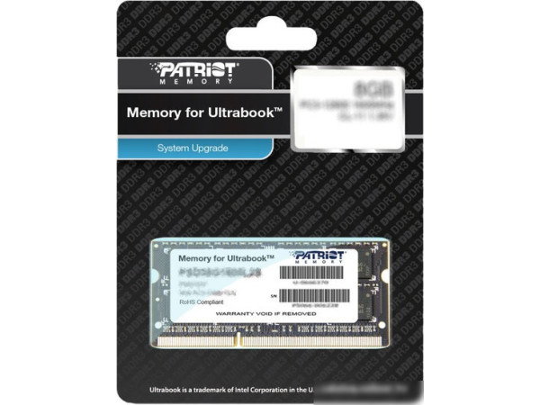 Оперативная память Patriot Memory for Ultrabook 4GB DDR3 SO-DIMM PC3-12800 (PSD34G1600L2S)