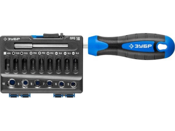 Набор торцевых головок и бит Зубр 25216 (16 предметов)
