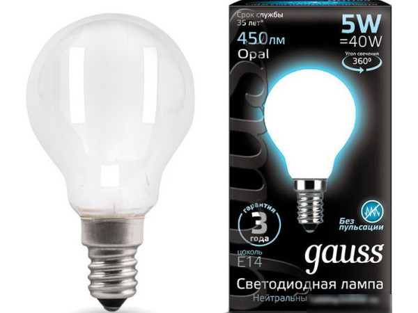 Светодиодная лампочка Gauss Filament Globe Opal E14 5W 4100K 105201205