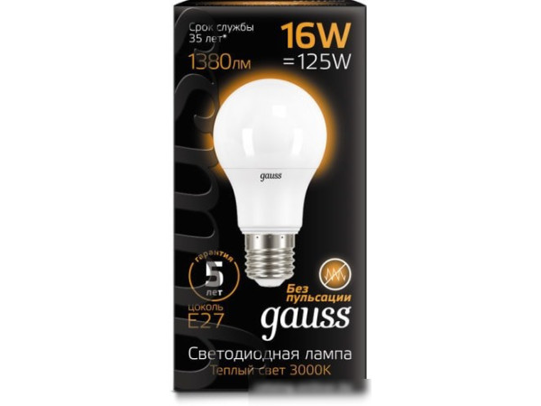 Светодиодная лампа Gauss LED A60 E27 16 Вт 3000 К 102502116