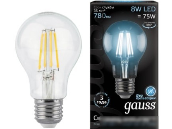 Светодиодная лампа Gauss Filament A60 E27 8 Вт 4100 К 102802208