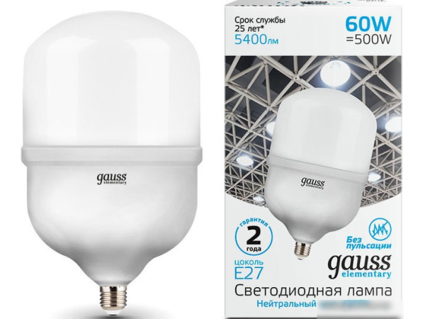 Светодиодная лампочка Gauss Elementary LED T160 E27 60W 5400lm 63226