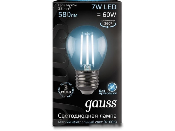 Светодиодная лампа Gauss LED Filament Globe E27 7 Вт 4100 К 105802207