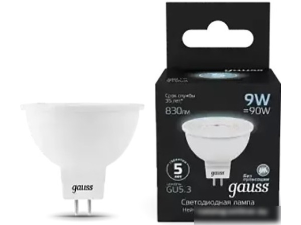 Светодиодная лампочка Gauss MR16 9W 830lm 4100K GU5.3 LED 101505209