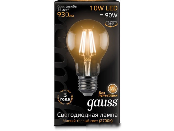 Светодиодная лампа Gauss Filament A60 E27 10 Вт 2700 К 102802110