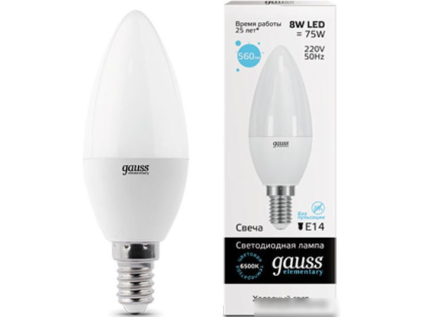 Светодиодная лампочка Gauss LED Elementary Candle 8W E14 6500K 33138 (10 шт)
