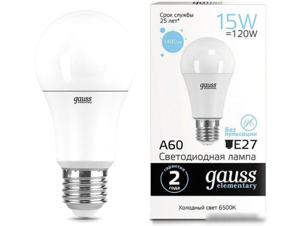 Светодиодная лампа Gauss LED Elementary A60 15W E27 6500K 23235