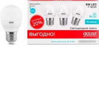 Светодиодная лампочка Gauss Elementary Шар 6W 4100K E27 53226T (3 шт)