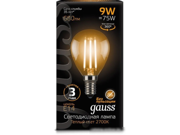 Светодиодная лампа Gauss Filament Globe E14 9 Вт 4100 К 105801209