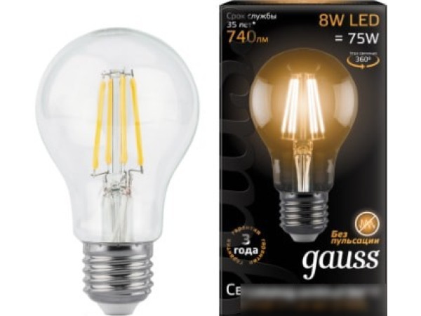 Светодиодная лампа Gauss Filament A60 E27 8 Вт 2700 К 102802108
