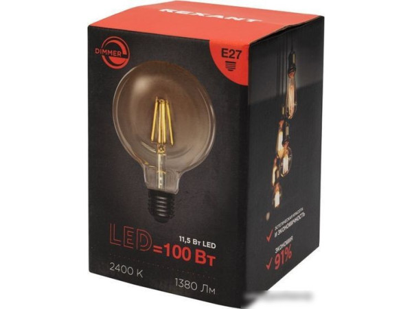 Светодиодная лампочка Rexant Loft GlobeA125 11.5Вт E27 1380Лм 2400K теплый свет 604-145