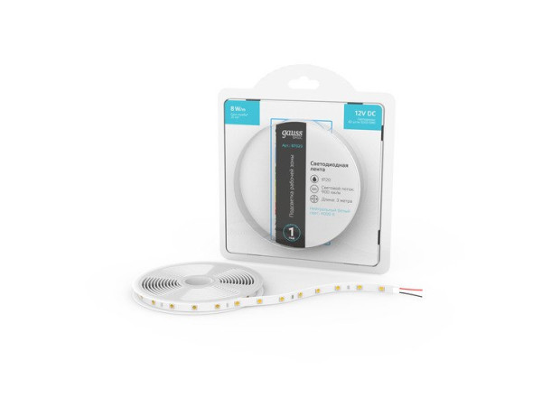 Светодиодная лента Gauss Basic LED 5050/60 12V 8W/m 900lm/m 4000K 10mm IP20 3m 1/100 BT023