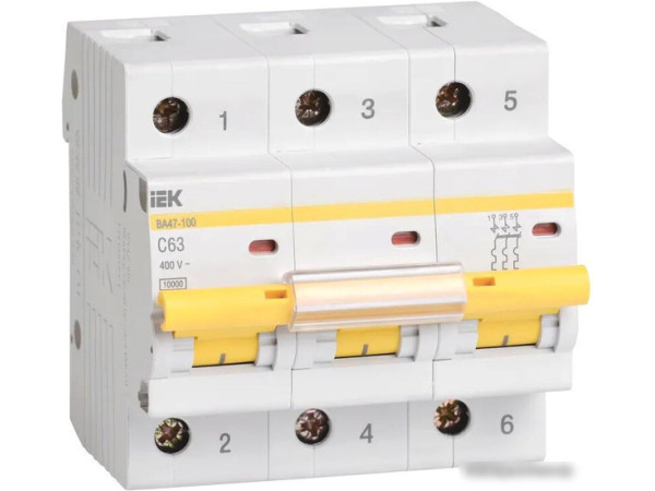 Выключатель автоматический IEK ВА 47-100 3Р 63А 10кА С MVA40-3-063-C