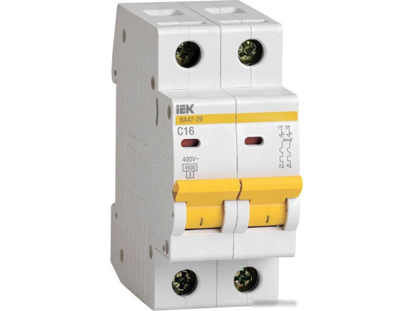 Выключатель автоматический IEK ВА47-29 16А 2Р 4.5кА С MVA20-2-016-C