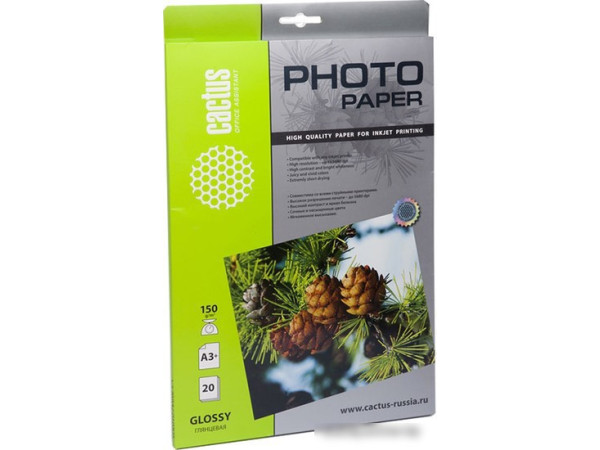 Фотобумага CACTUS Глянцевая A3 150 г/кв.м. 20 листов (CS-GA315020)