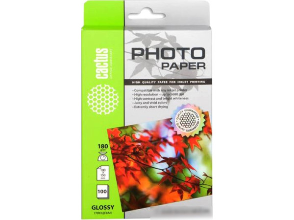 Фотобумага CACTUS Глянцевая A6 180 г/кв.м. 100 листов (CS-GA6180100)
