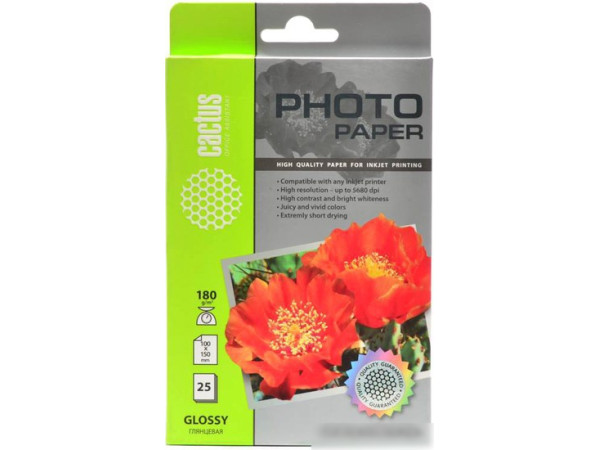 Фотобумага CACTUS Глянцевая A6 180 г/м2 25 листов [CS-GA618025]
