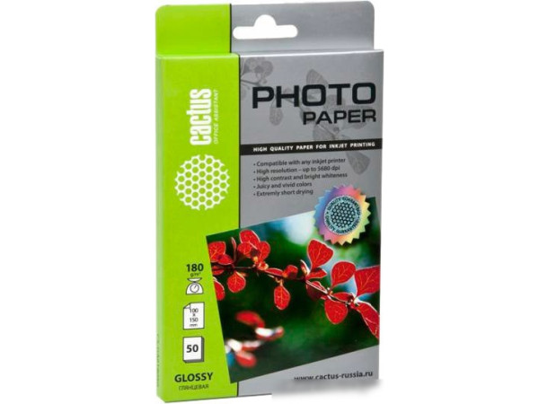 Фотобумага CACTUS Глянцевый A6 180 г/м2 50 листов (CS-GA618050)