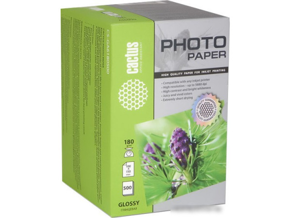 Фотобумага CACTUS Глянцевая A6 180 г/кв.м. 500 листов (CS-GA6180500)