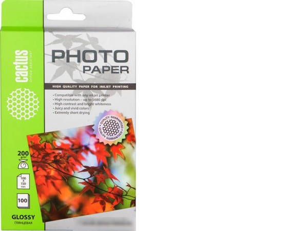 Фотобумага CACTUS Глянцевая A6 200 г/кв.м. 100 листов (CS-GA6200100)