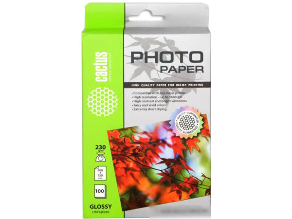 Фотобумага CACTUS Глянцевая A6 230 г/кв.м. 100 листов (CS-GA6230100)