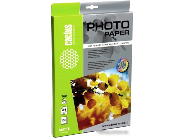 Фотобумага CACTUS Матовая A4 140 г/м2 100 листов [CS-MA4140100]