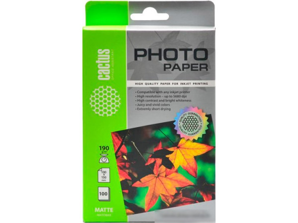Фотобумага CACTUS Матовая А6 190 г/м2 100 листов (CS-MA6190100)