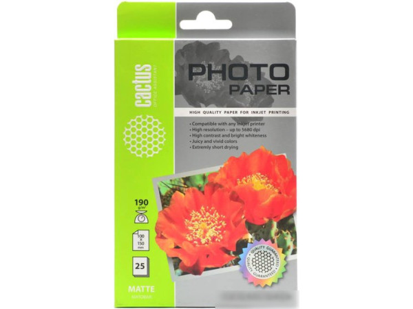 Фотобумага CACTUS Матовая A6 190 г/м2 25 листов [CS-MA619025]