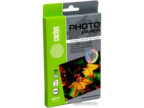 Фотобумага CACTUS Матовая А6 190 г/м2 50 листов (CS-MA619050)