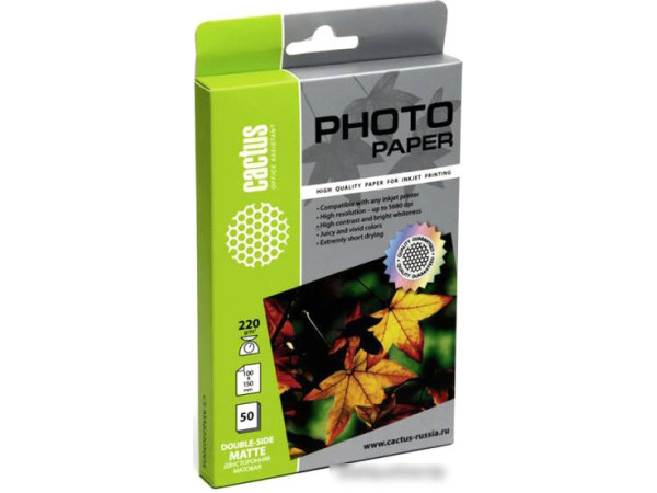 Фотобумага CACTUS Матовая 10x15 220 г/м2 50 листов [CS-MA622050DS]