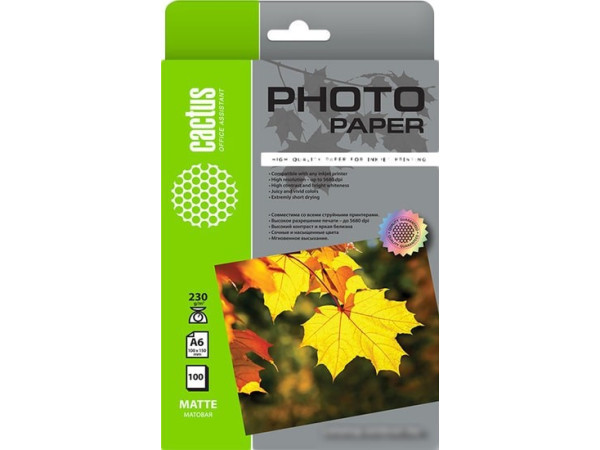 Фотобумага CACTUS Матовая 10x15 230 г/м2 100 листов CS-MA6230100