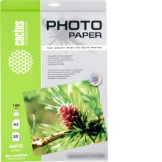 Самоклеящаяся бумага CACTUS Самоклеящаяся матовая A3 100 г/кв.м. 20 листов (CS-MSA310020)